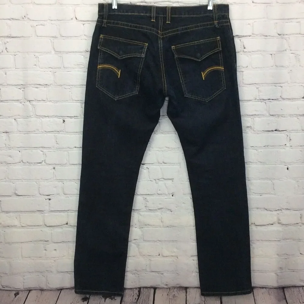 Rank Brand Jeans Men’s Sz 34x32 Dark Wash Stretch Flap Back Pockets Made In USA